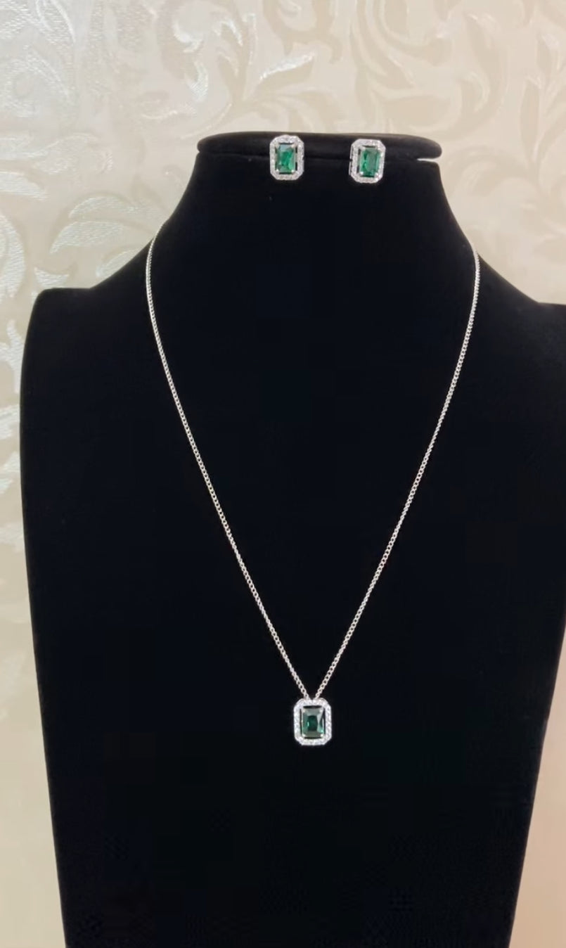 CZ Pink Pendant Simple Chain With Studs | Indian Jewelry In USA