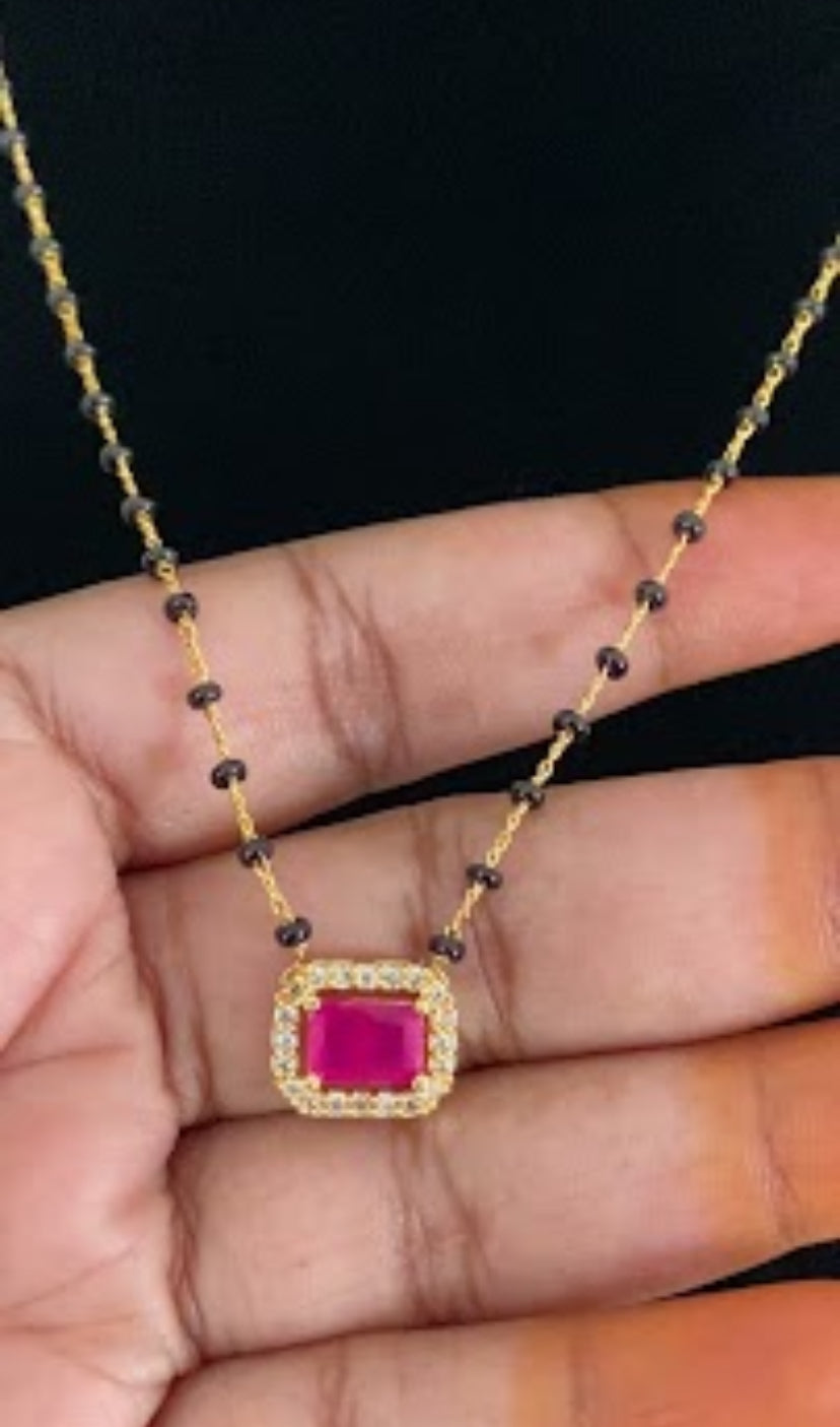 AD Pendant Simple Mangalasutra | Black Beads Necklace