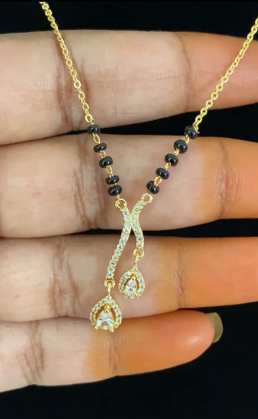 Simple AD Black Beads Necklace | Traditional Mangalasutra