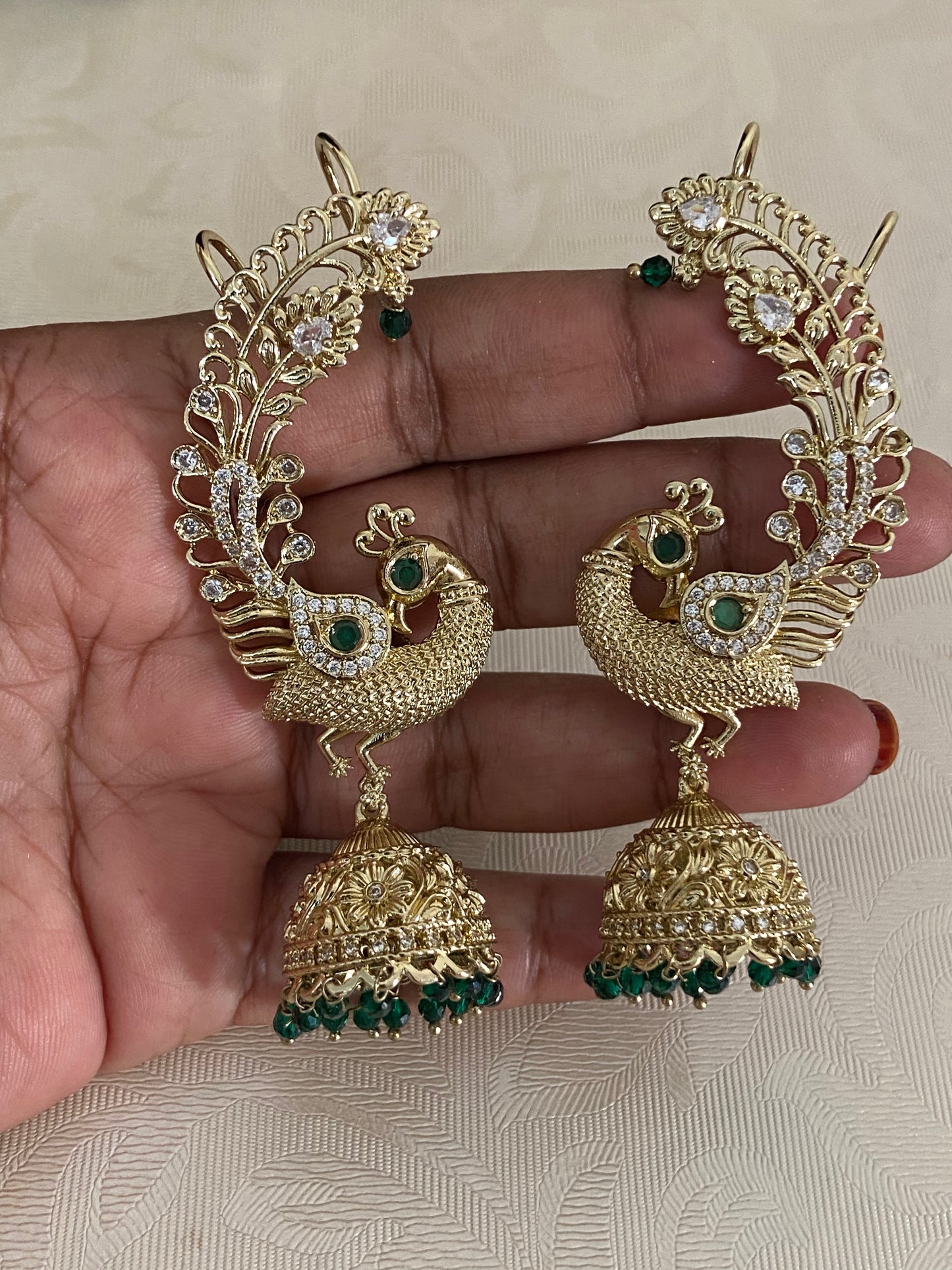 AD Peacock Jumki Ear Cuffs | Traditional Indian Jewelry In USA
