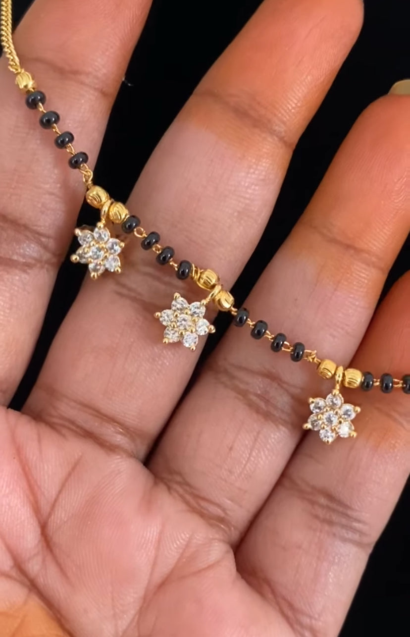 AD Flower Drop Mangalasutra | Simple Black Beads Necklace