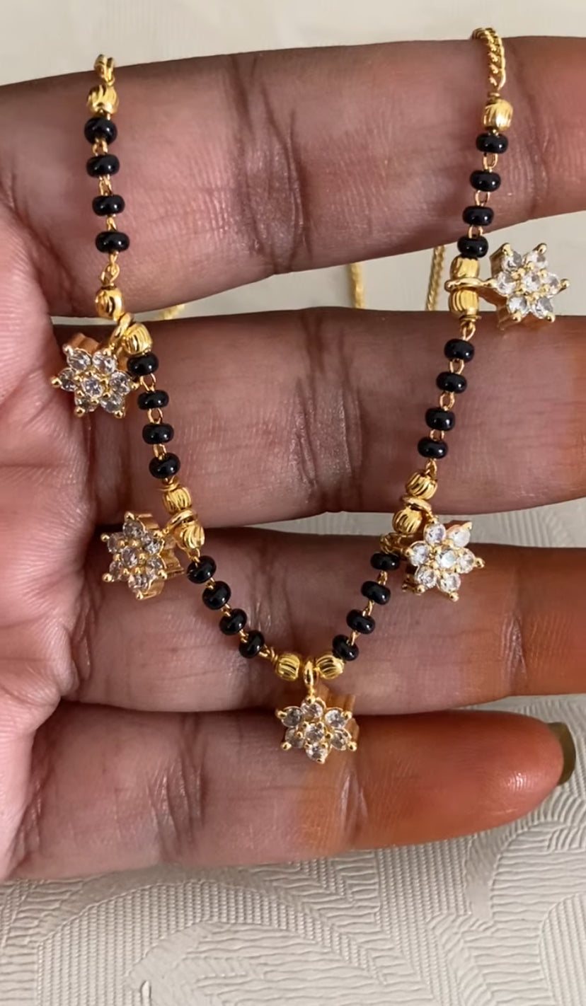 AD Flower Drop Mangalasutra | Simple Black Beads Necklace