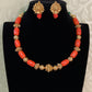 Coral Mala Necklace with Studs | Indian Handmade Jewelry