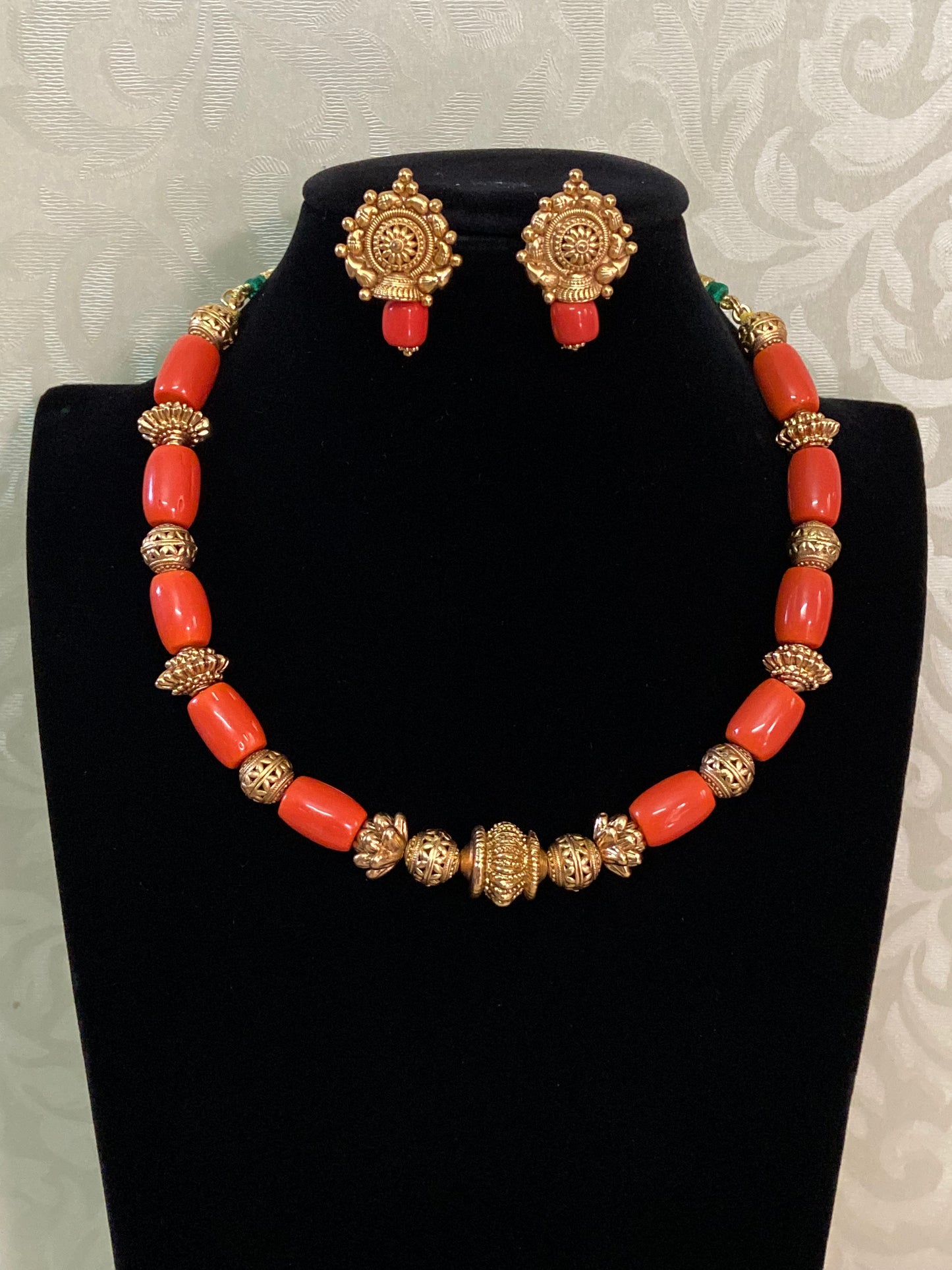 Coral Mala Necklace with Studs | Indian Handmade Jewelry