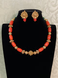 Coral Mala Necklace with Studs | Indian Handmade Jewelry