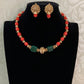 Coral Mala Necklace With Earrings |  Handmade jewelry