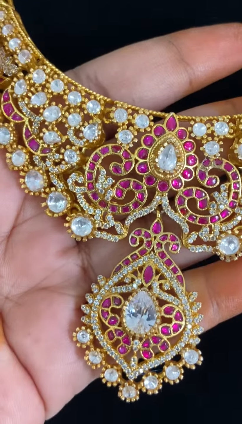 Moissanite Kundan Fusion Necklace Set | latest Indian Jewelry In USA