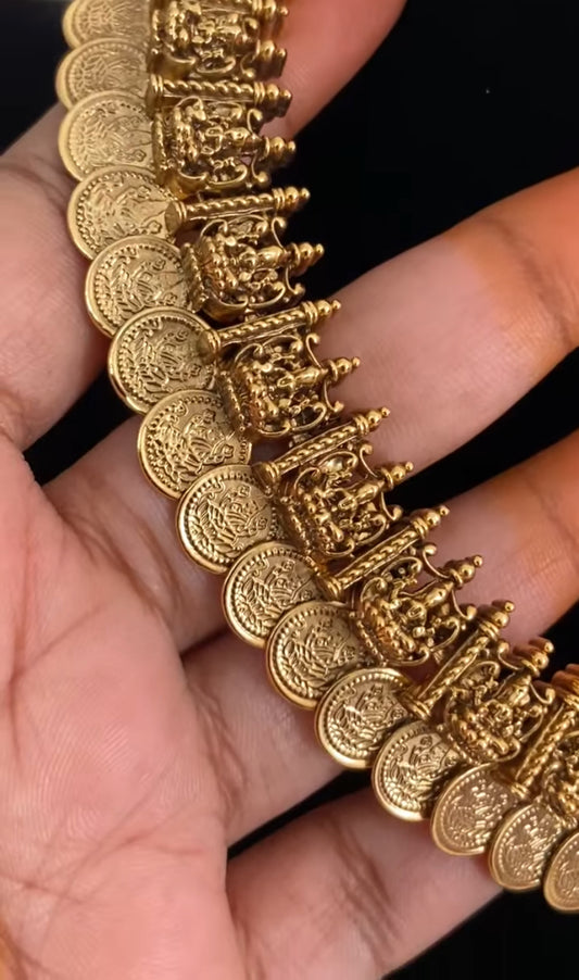 Traditional Antique Lakshmi Kasula Necklace With Jumkis | Indian Jewlery