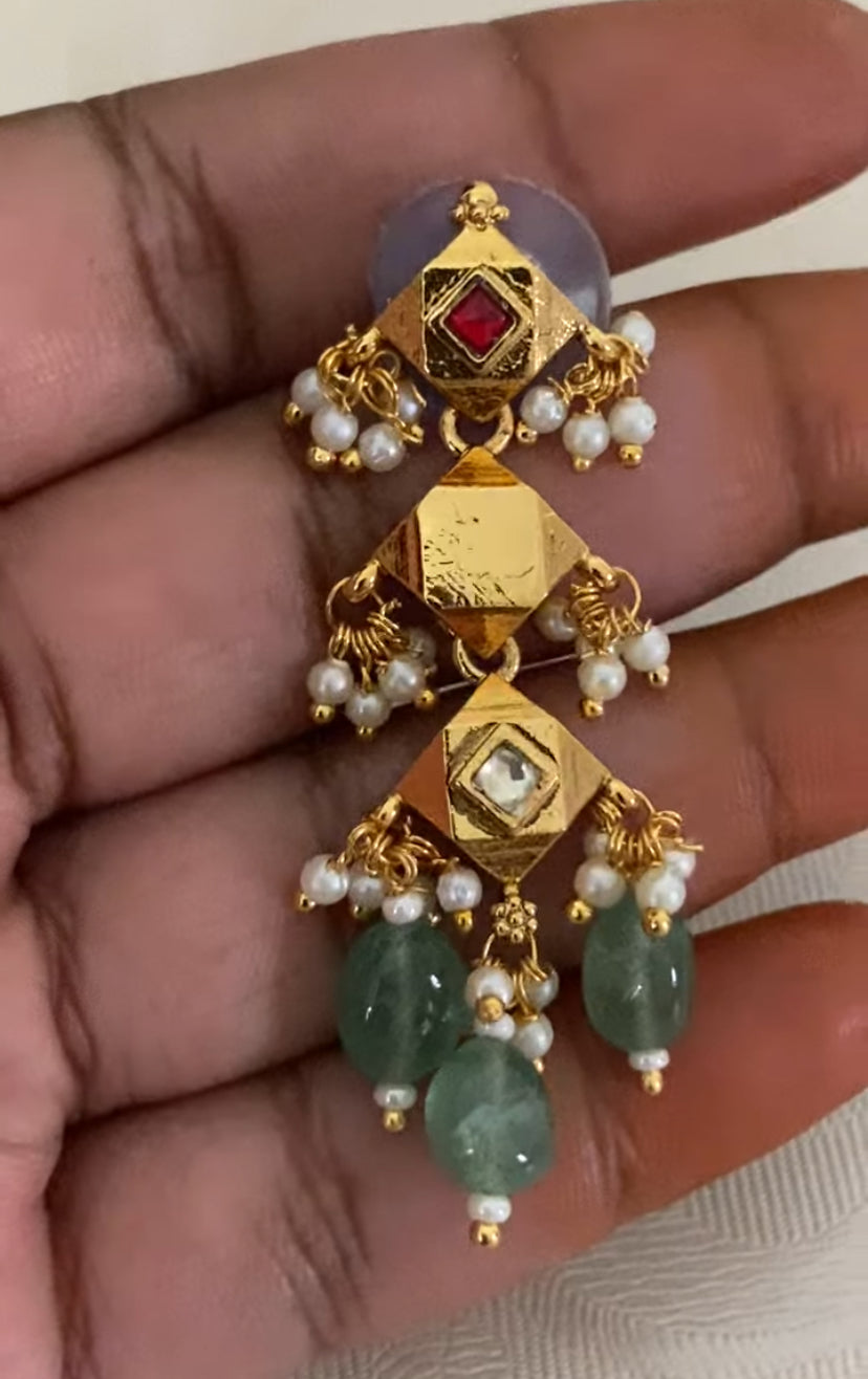 Antique Green Beads Kundan Necklace Set | Traditional Indian Jewelry In USA