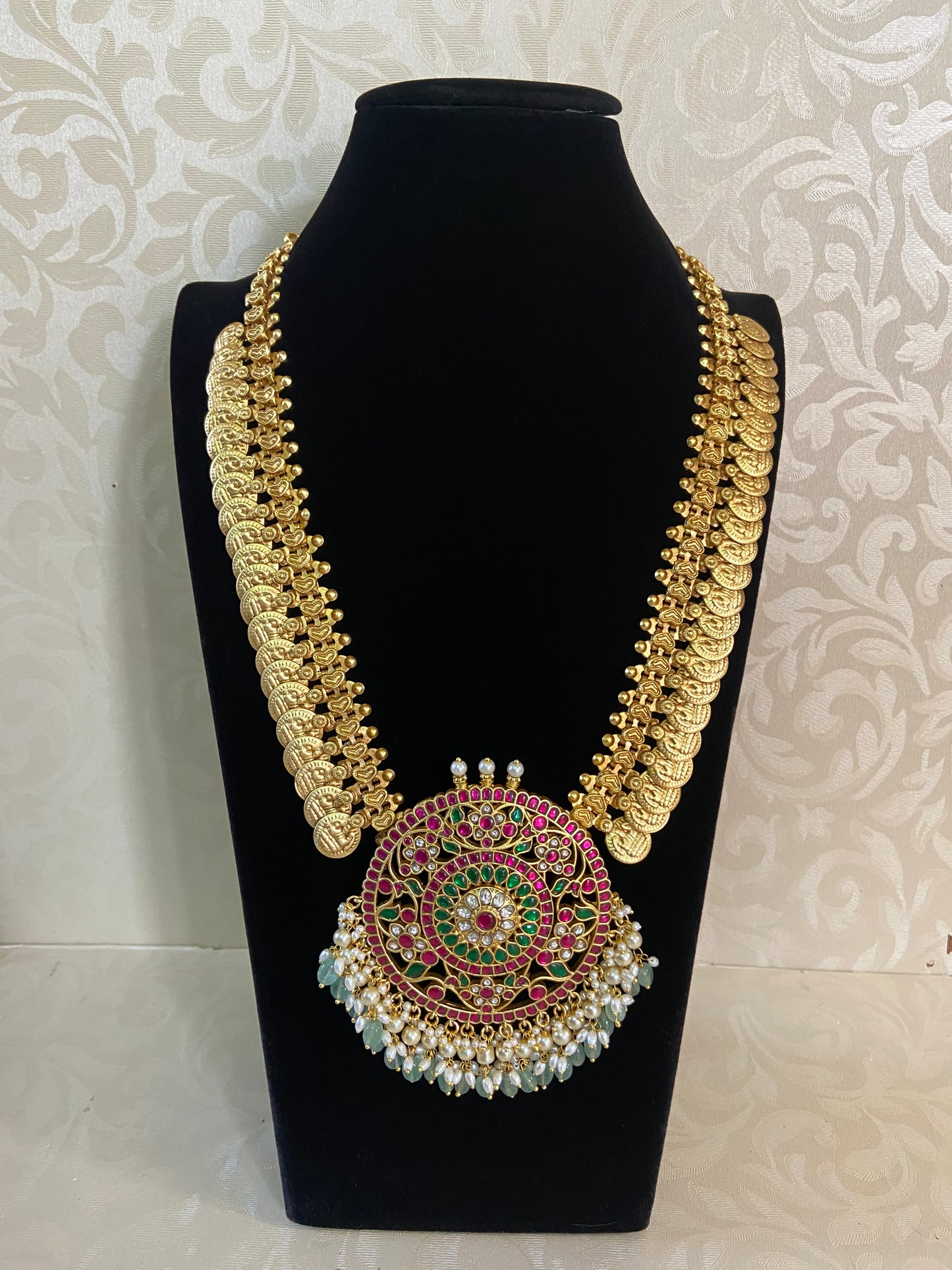Kasulaperu With Jadau Kundan Pendant Long Necklace| Indian bridal jewelry