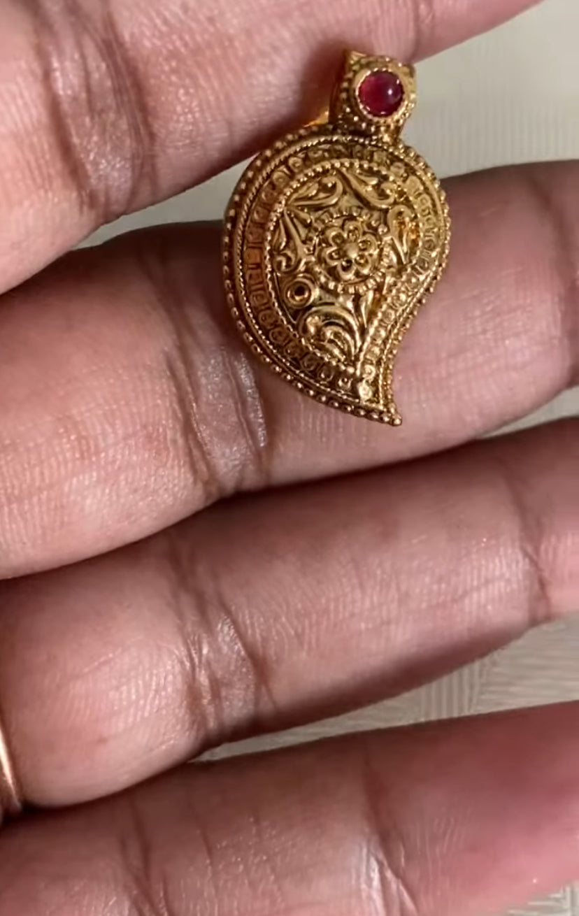 Antique Mango Pendant Gold Beads Necklace Set | Indian Jewelry In USA | Gift idea