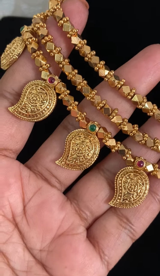 Antique Mango Pendant Gold Beads Necklace Set | Indian Jewelry In USA | Gift idea