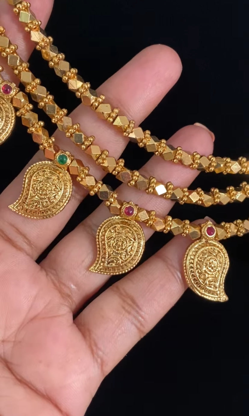 Antique Mango Pendant Gold Beads Necklace Set | Indian Jewelry In USA | Gift idea