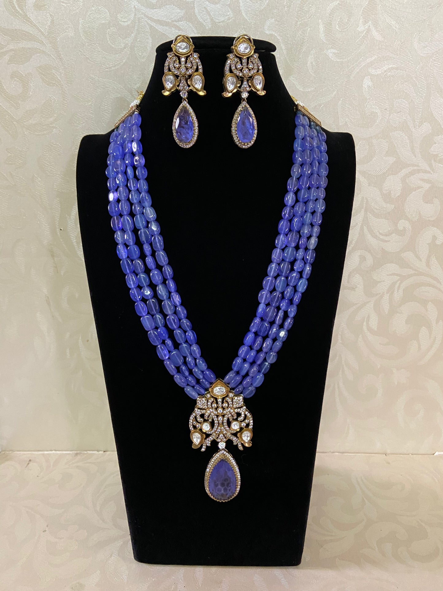 Victorian pendant Beads Necklace | AD pendant Mala With Earrings |Gift Idea