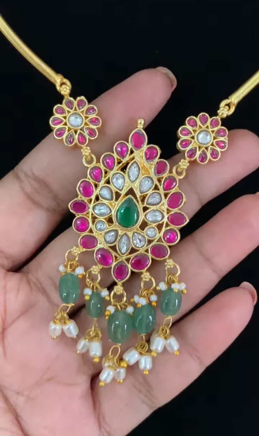Traditional  Jadau Kudan Pendant Hasli  | Indian Jewelry In USA
