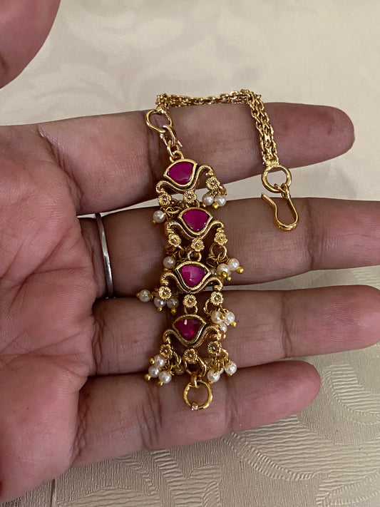 Ruby  Pearl Matilu | Antique Indian Ear Chains