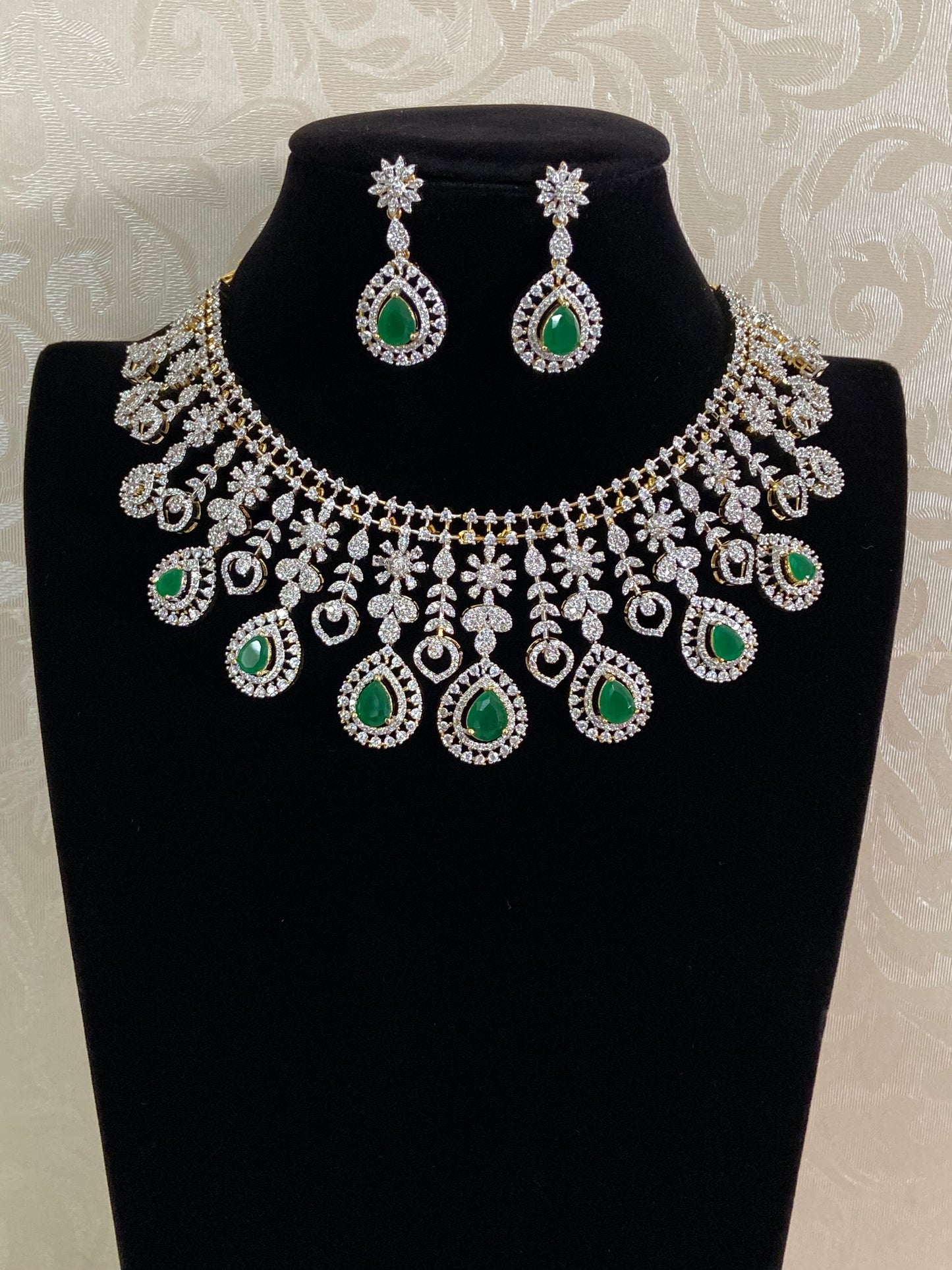 AD Emerald Bridal Necklace Set | Latest Indian Jewelry