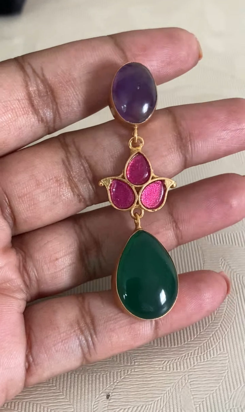 Kundan Fusion Natural Stones Necklace Set | Indian jewelry In USA