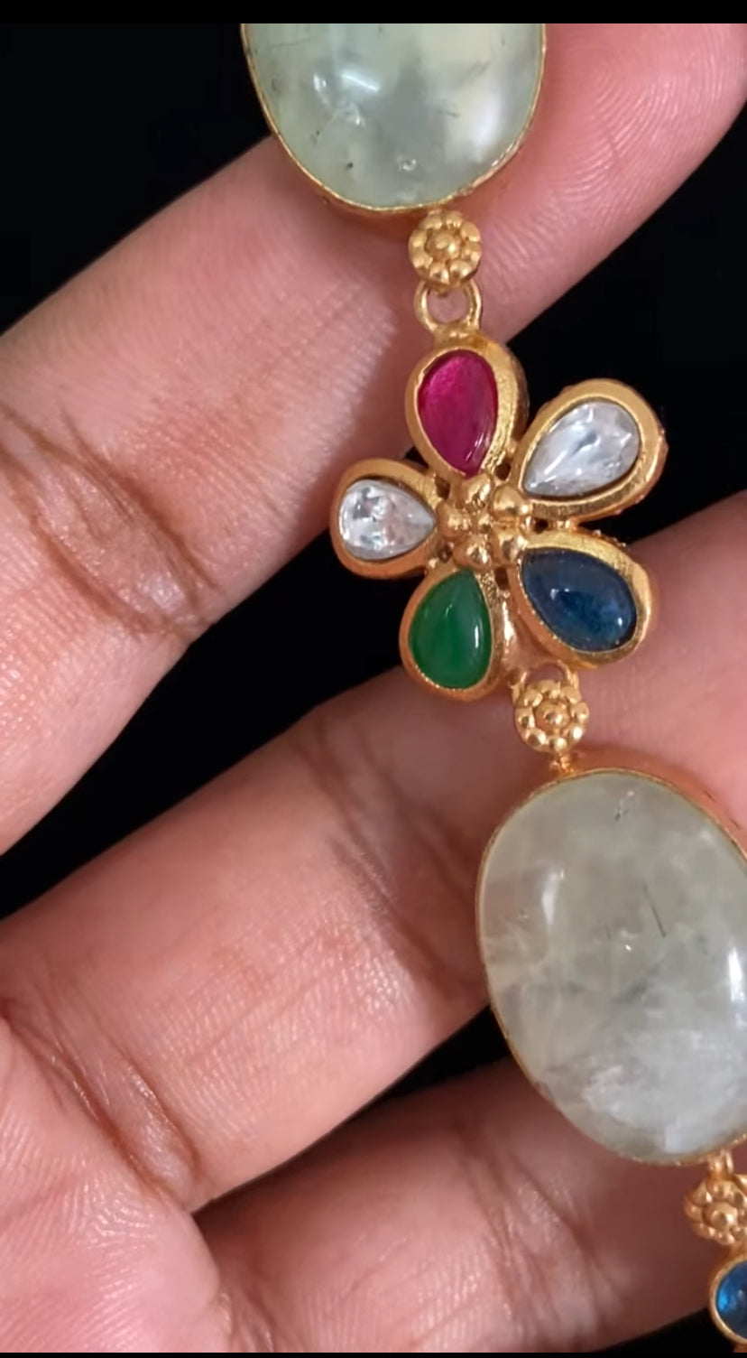 Kundan Fusion Natural Stones Necklace Set | Indian jewelry In USA