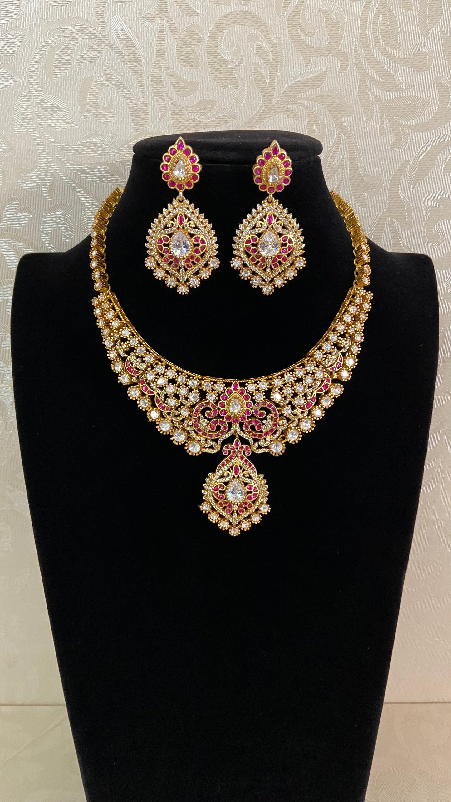 Moissanite Kundan Fusion Necklace Set | latest Indian Jewelry In USA