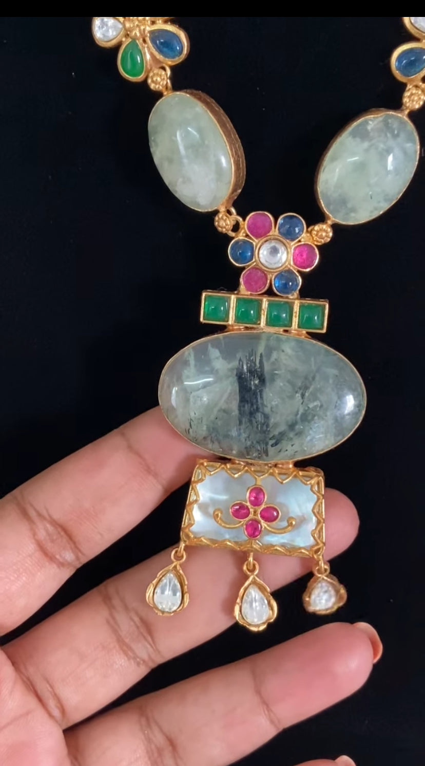 Kundan Fusion Natural Stones Necklace Set | Indian jewelry In USA