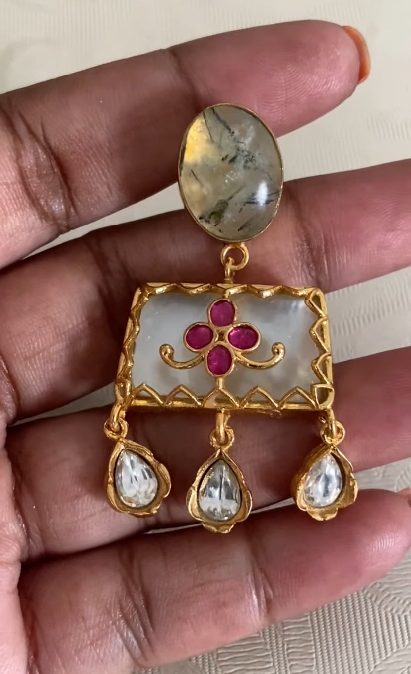 Kundan Fusion Natural Stones Necklace Set | Indian jewelry In USA