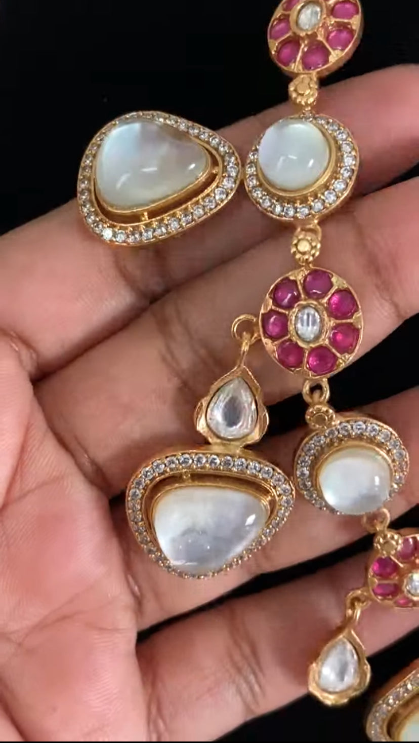 Kundan Fusion Natural Stones Necklace Set | Indian jewelry In USA