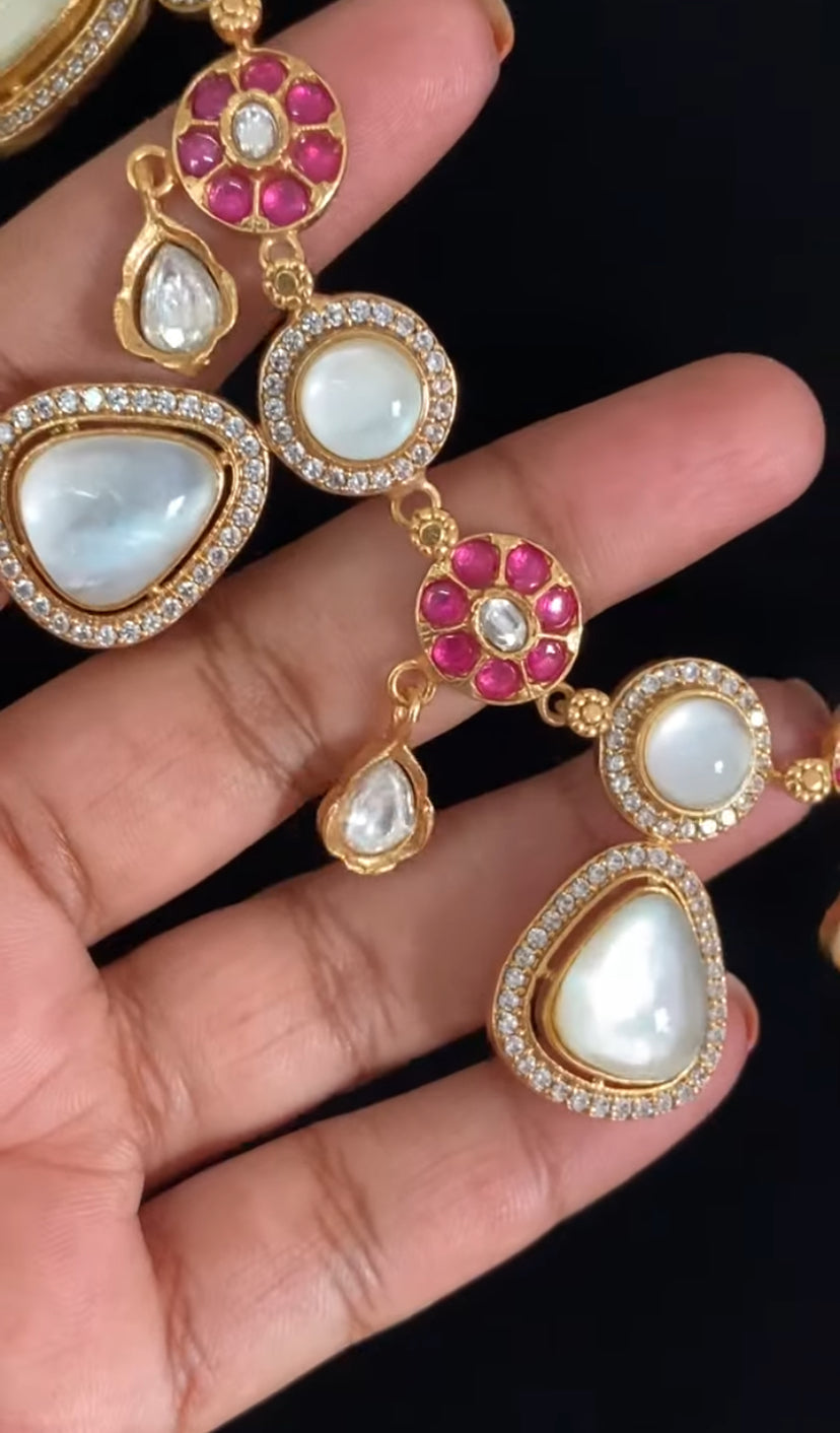 Kundan Fusion Natural Stones Necklace Set | Indian jewelry In USA