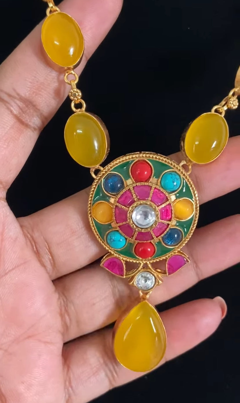 Natural Stones Kundan Necklace Set | Indian jewelry In USA