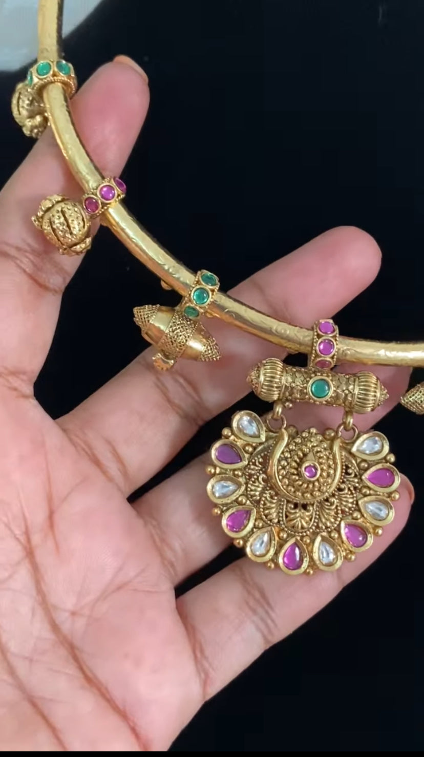 Antique Ruby Green Hasli Necklace Set | Traditional Jewelry In USA