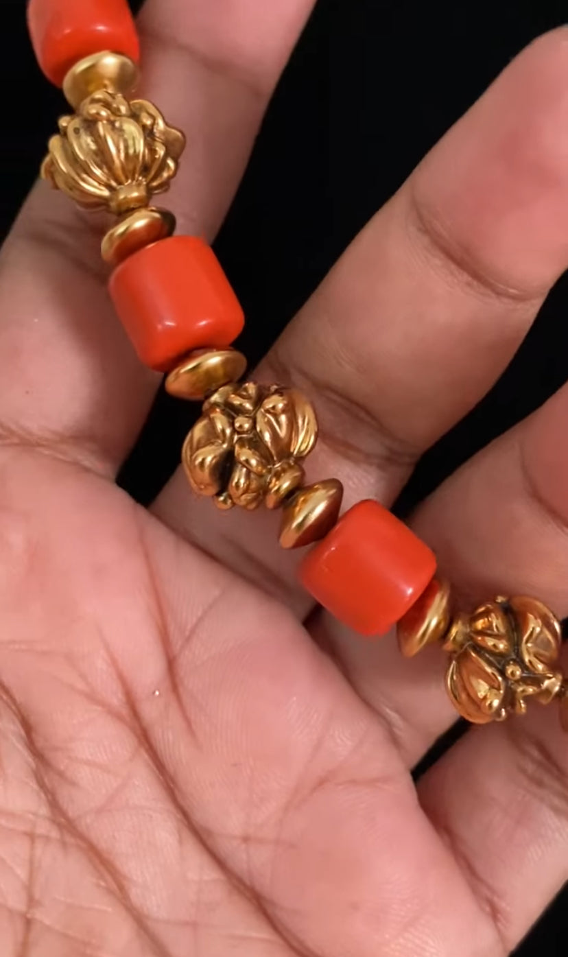 Coral Nakshi Beads Necklace With Studs | Traditional Jewelry In USA