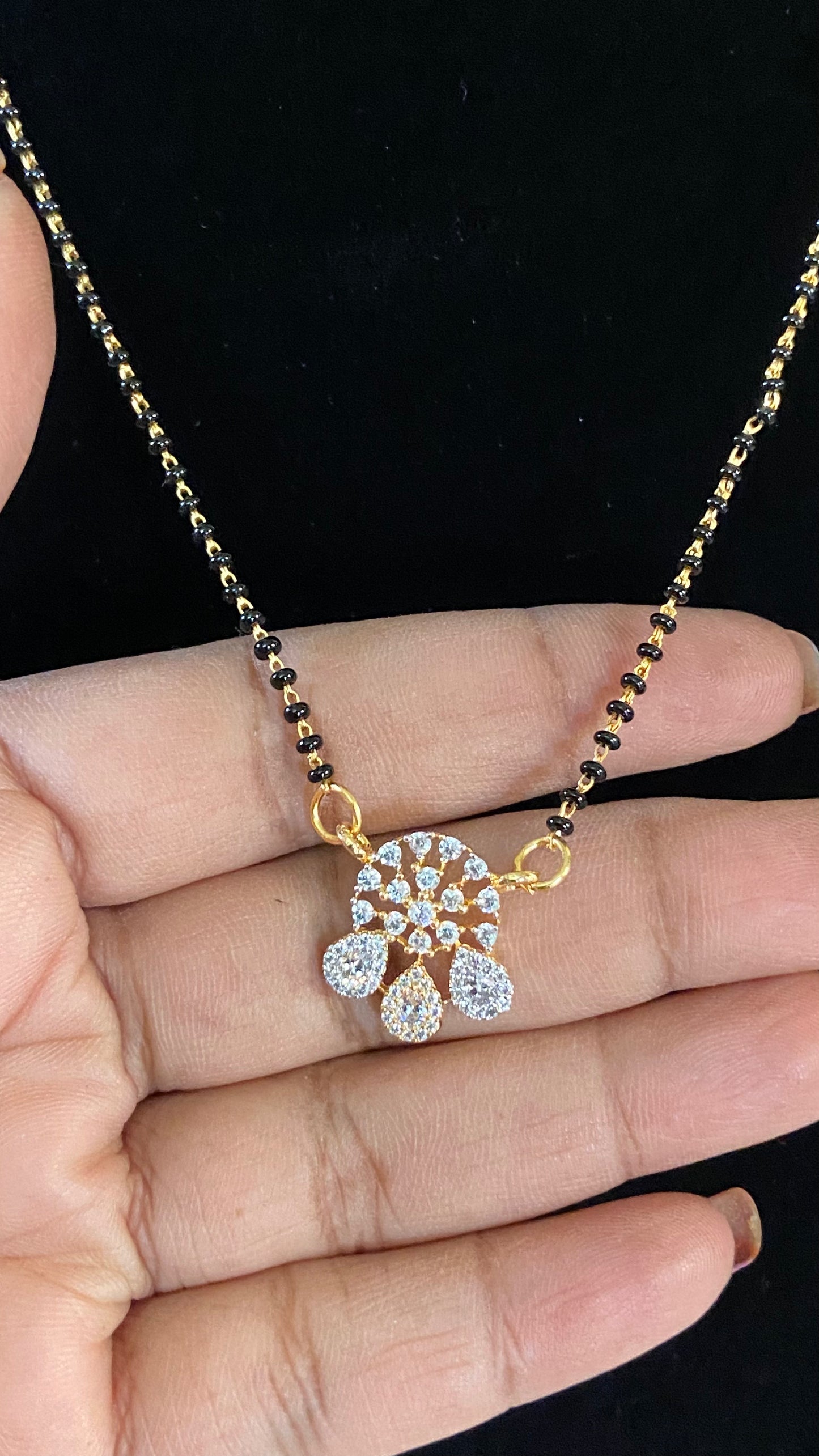 AD Pendant Mangalsutra Set | Simple Blackbead Necklace