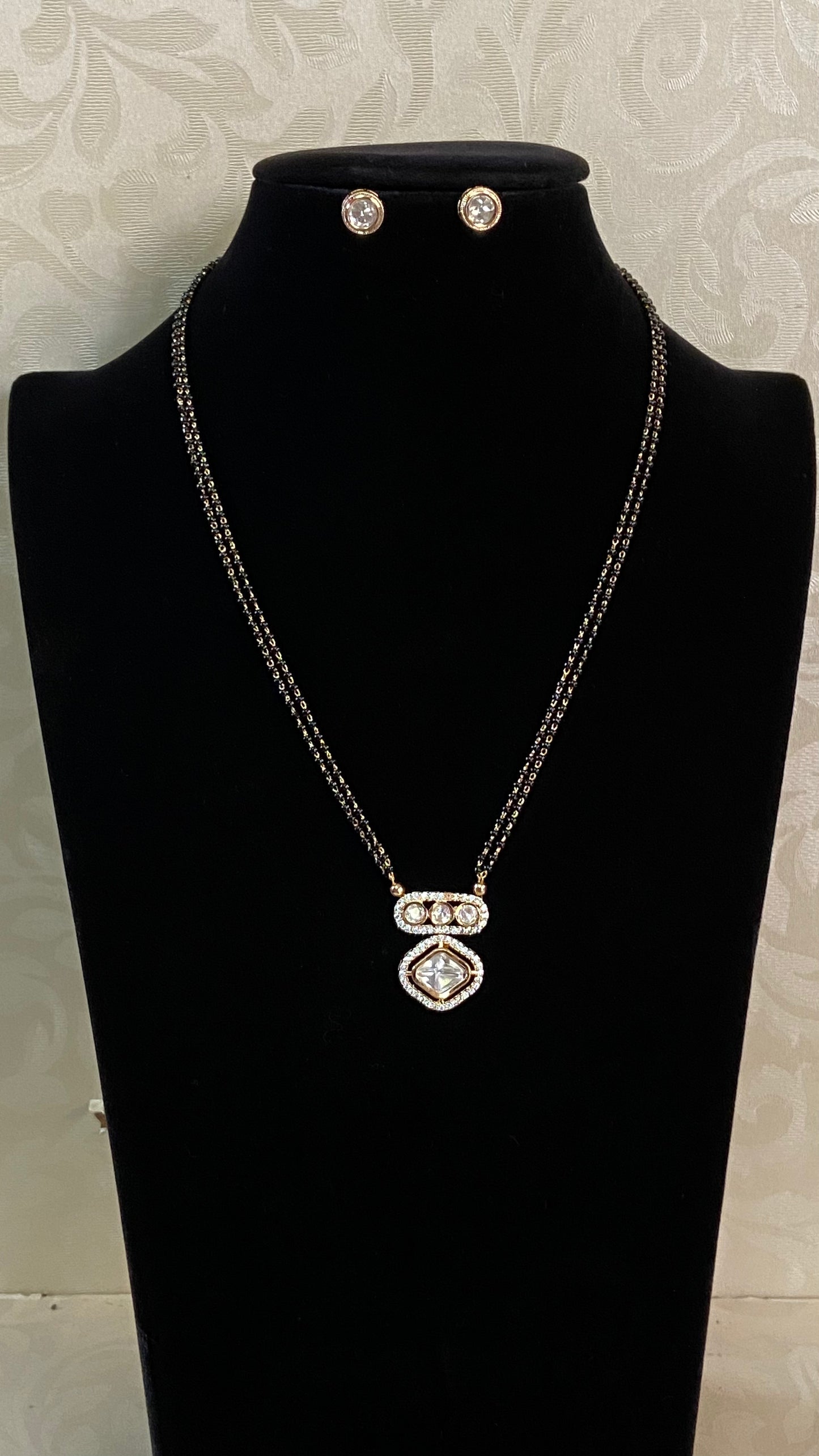 AD Pendant Mangalsutra | Black Beads Necklace | Indian Jewelry