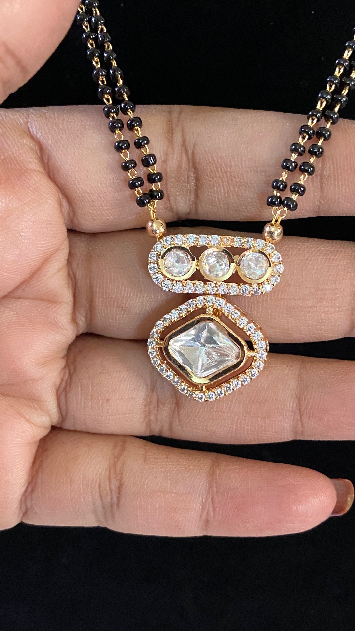 AD Pendant Mangalsutra | Black Beads Necklace | Indian Jewelry