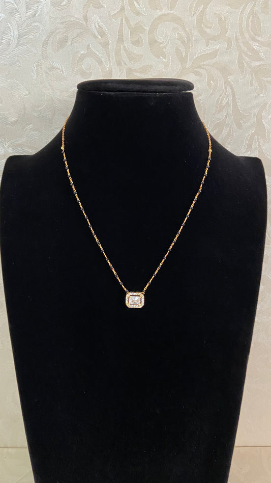 AD Pendant Simple Mangalasutra | Black Beads Necklace