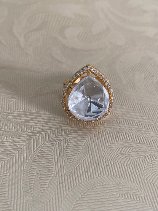 AD Polki  Drop Finger Ring |  Adjustble Finger Ring
