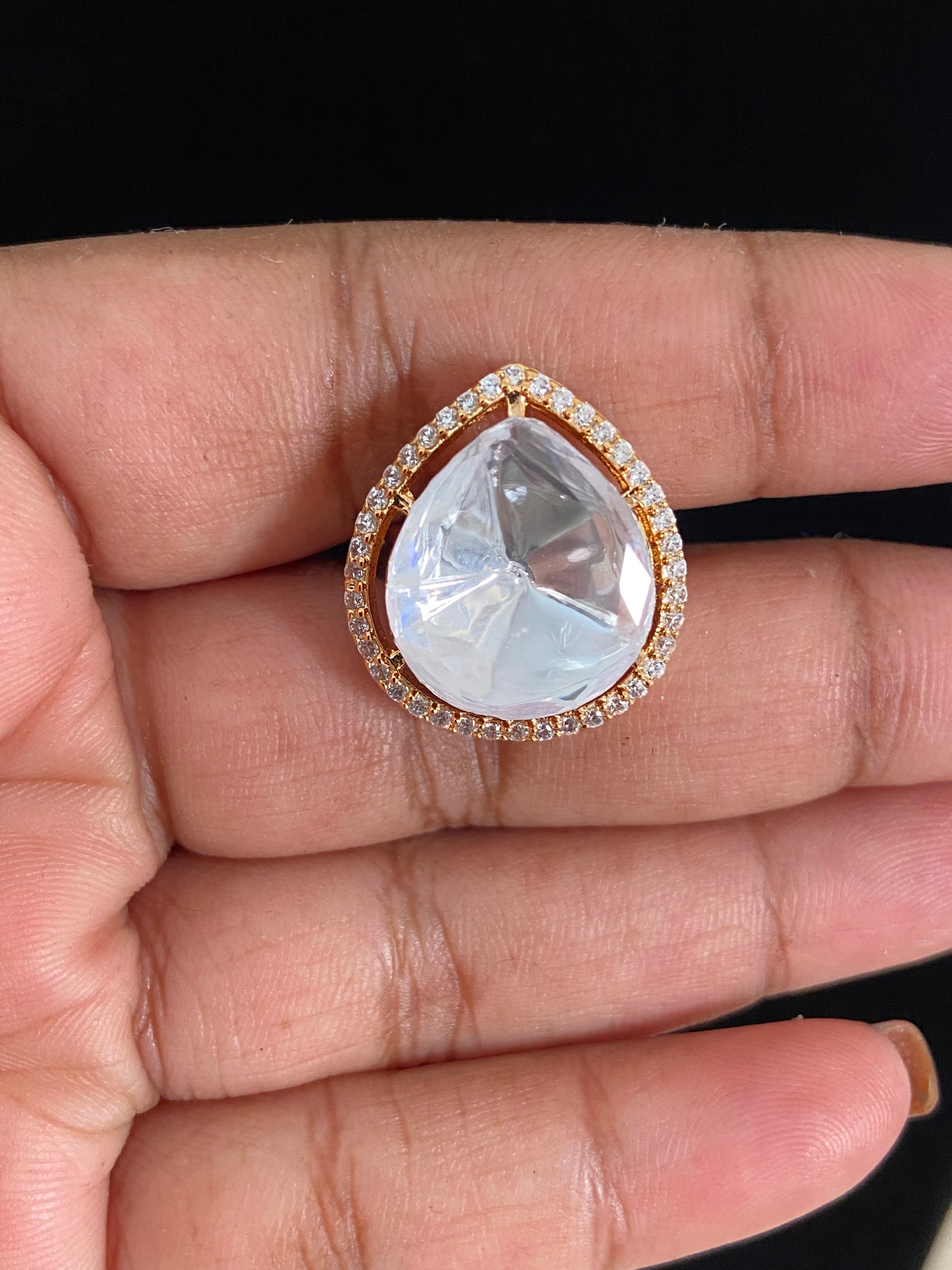 AD Polki  Drop Finger Ring |  Adjustble Finger Ring
