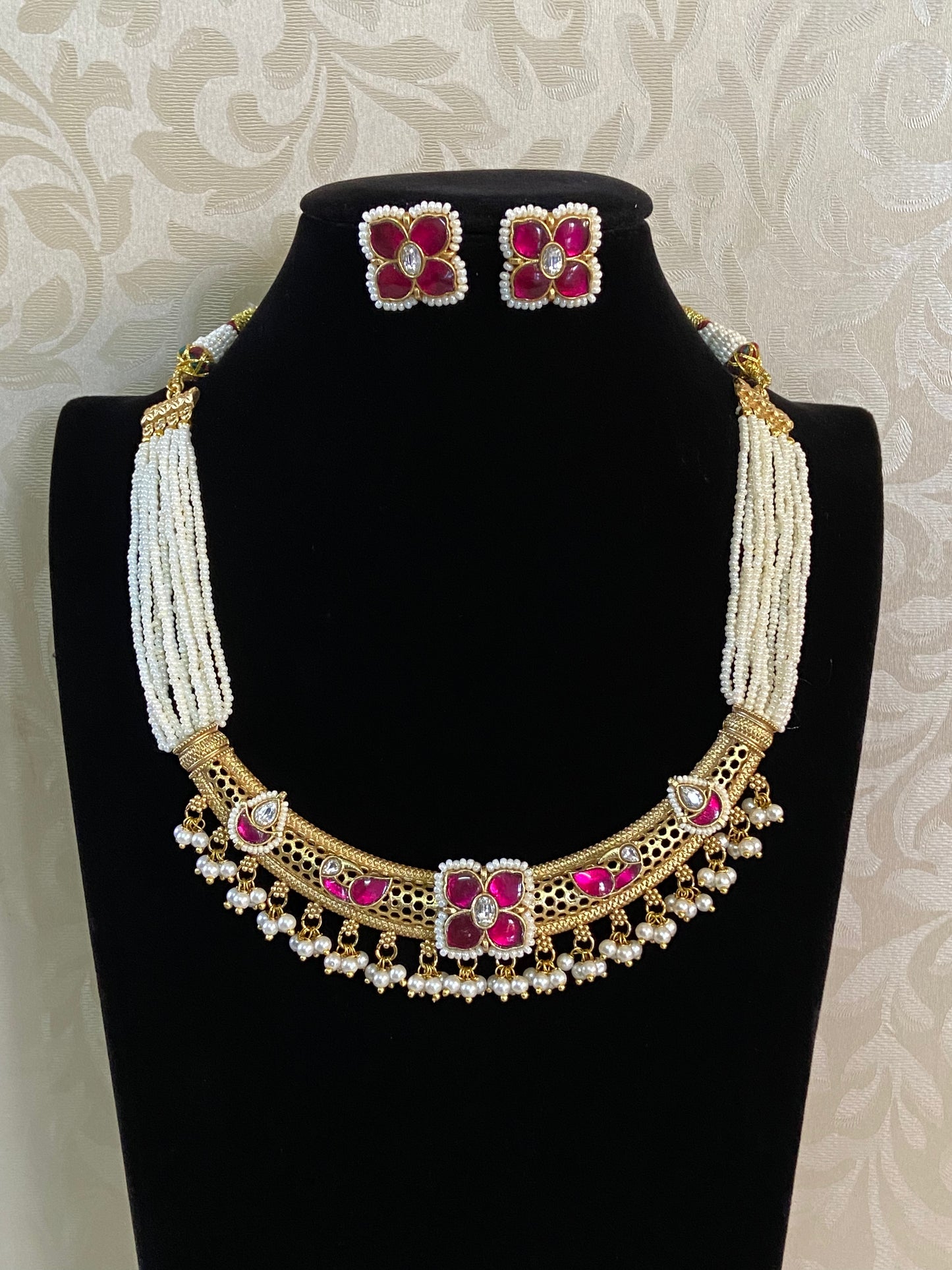 Fusion Kundan Polki Necklace | Hand Crafted Pearl Necklace