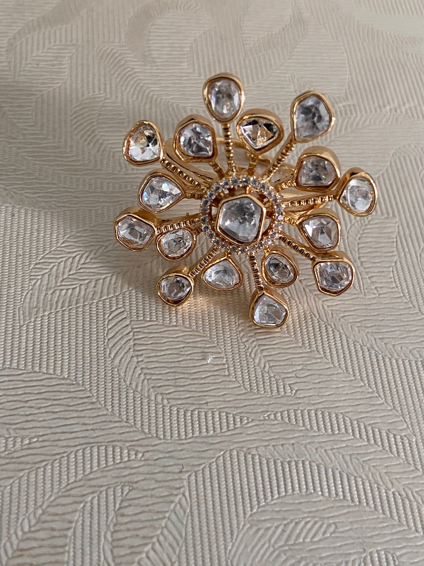 Moissanite Kundan Finger  Ring | Adjustable Finger Ring