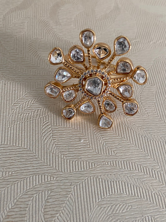 Moissanite Kundan Finger  Ring | Adjustable Finger Ring