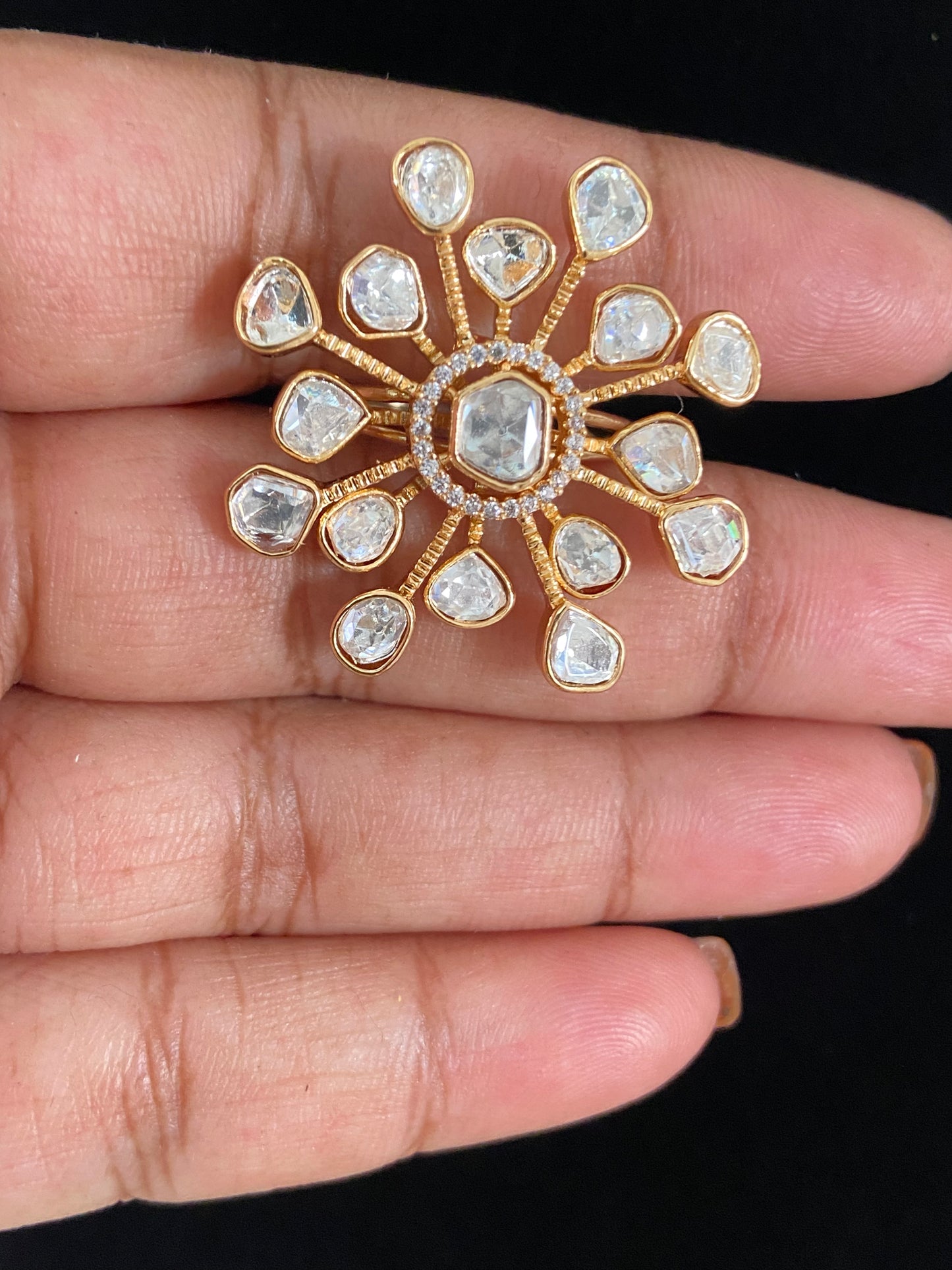 Moissanite Kundan Finger  Ring | Adjustable Finger Ring