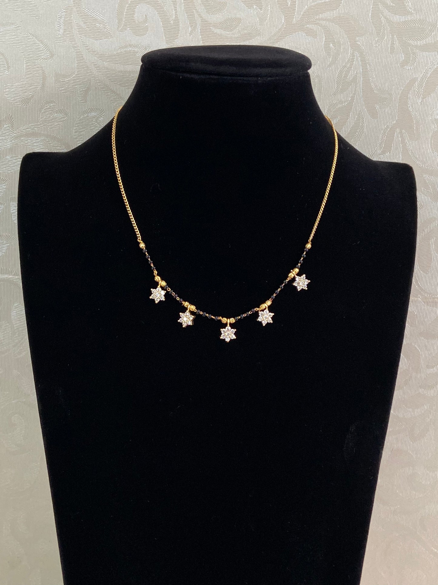 AD Flower Drop Mangalasutra | Simple Black Beads Necklace