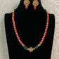 Coral Mala Necklace With Earrings |  Handmade jewelry
