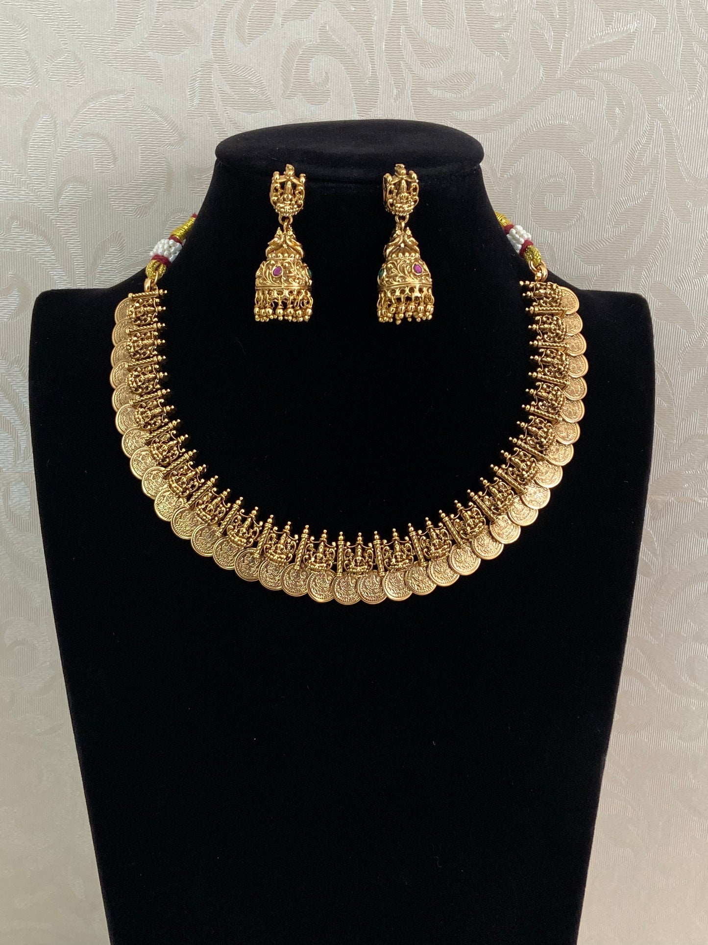 Traditional Antique Lakshmi Kasula Necklace With Jumkis | Indian Jewlery