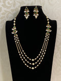 Triple Layer Pearl & Kundan Necklace With Earrings |  Indian Necklace