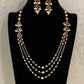 Triple Layer Pearl & Kundan Necklace With Earrings |  Indian Necklace