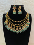 Antique Green Beads Multi-Layer Kundan Necklace Set | Indian Jewelry In nUSA