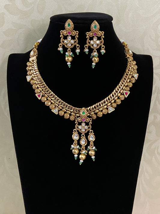 Antique Jalebi Necklace With Earrings |  Traditional Necklace