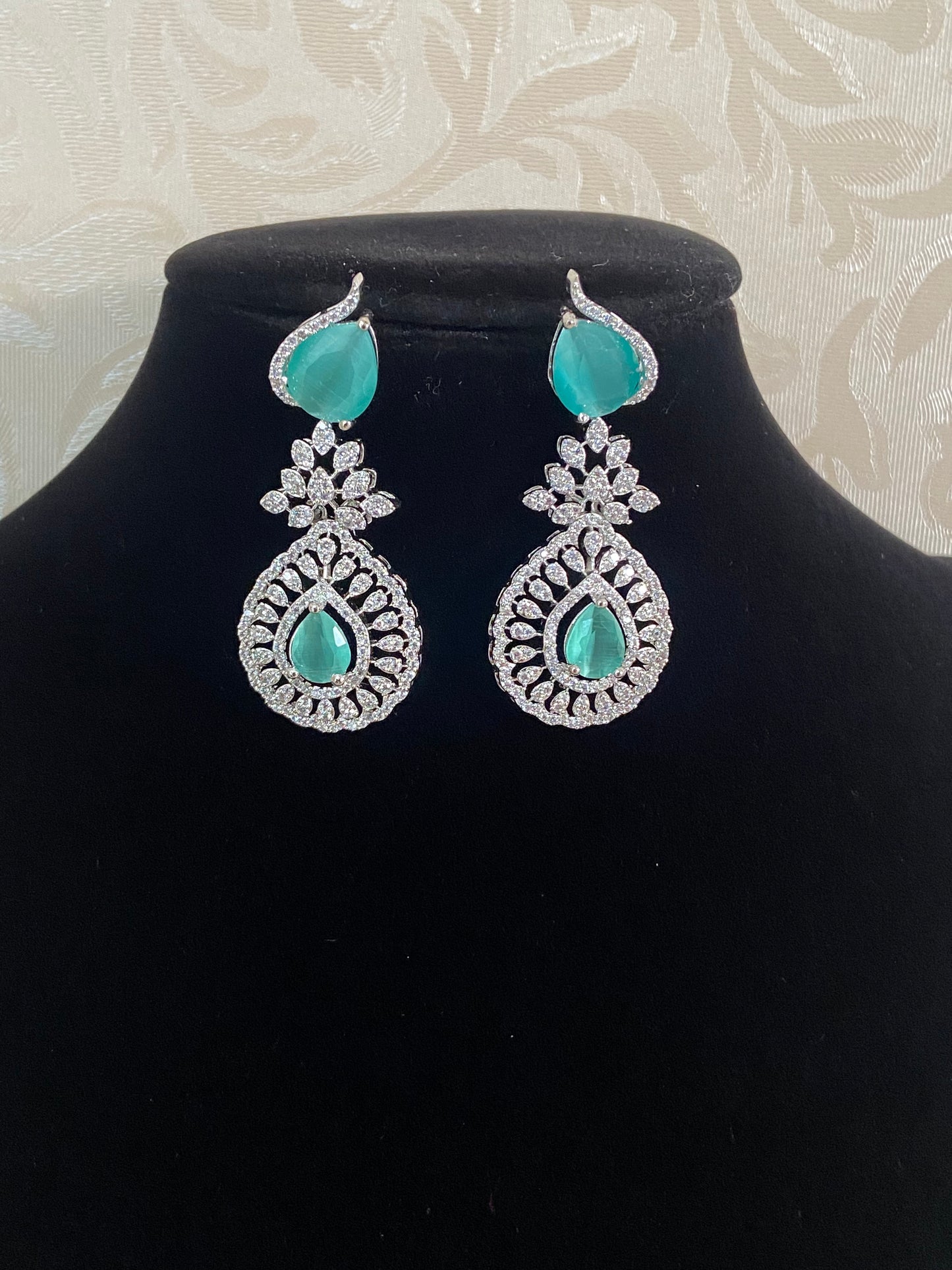 CZ Rhodium Earrings | Indian Jewelry In USA