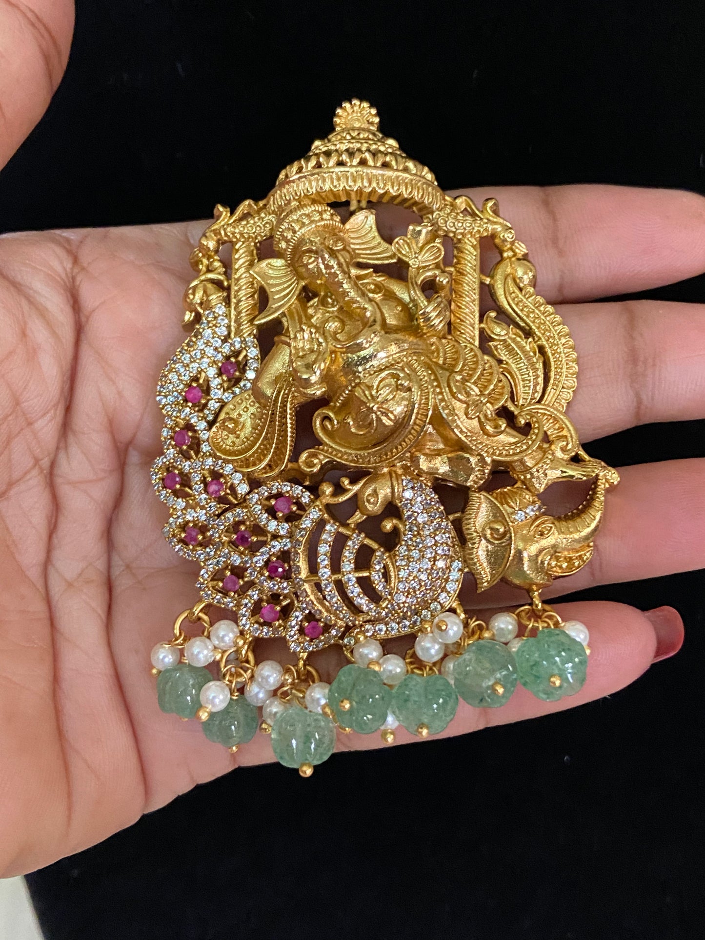 CZ Antique Ganesh Pendant | Traditional Temple Jewelry In USA